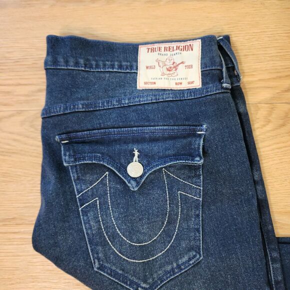 True Religion Rocco Jeans Mens 38x32 SN Flap Relaxed Skinny Dark Scorched Wash - Picture 2 of 16